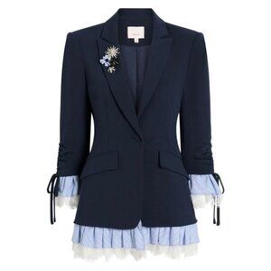 Cinq a Sept Brooch Striped Roxie Contrast Trim Blazer 8 Navy/Blue -$695